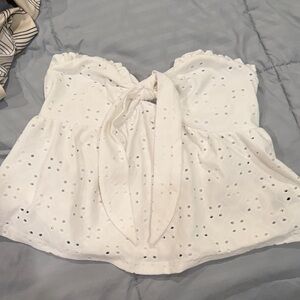 White Eyelet Tie-Front Top